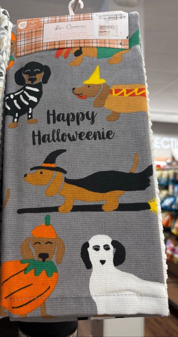 Dachshund Themed Halloween Kitchen Towel 5 Pack Happy Halloweenie